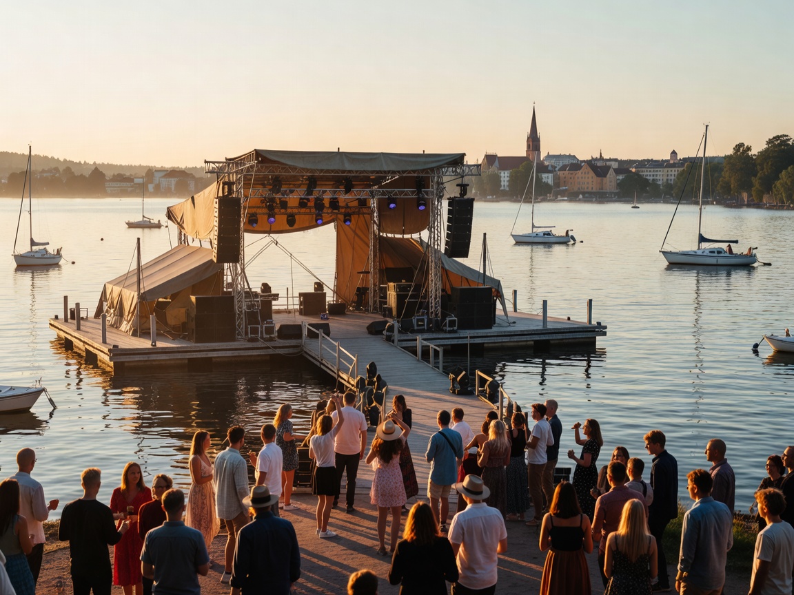 Storsjoyran lakeside festival harbor stage in Ostersund Sweden